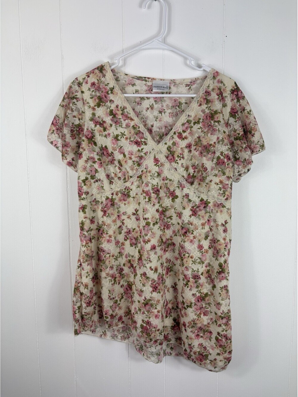 Fashion Bug Lace Floral Babydoll Asymmetrical Blouse 2X Fairy Mesh Ethereal